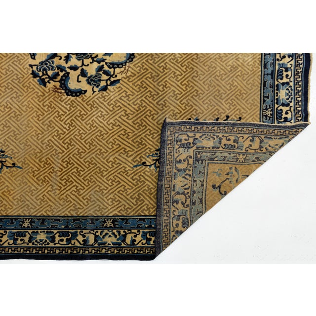 Chinese Antique Chinese Imperial-Style Dragon & Fretwork Wool Rug With Indigo Accents For Sale - Image 3 of 12