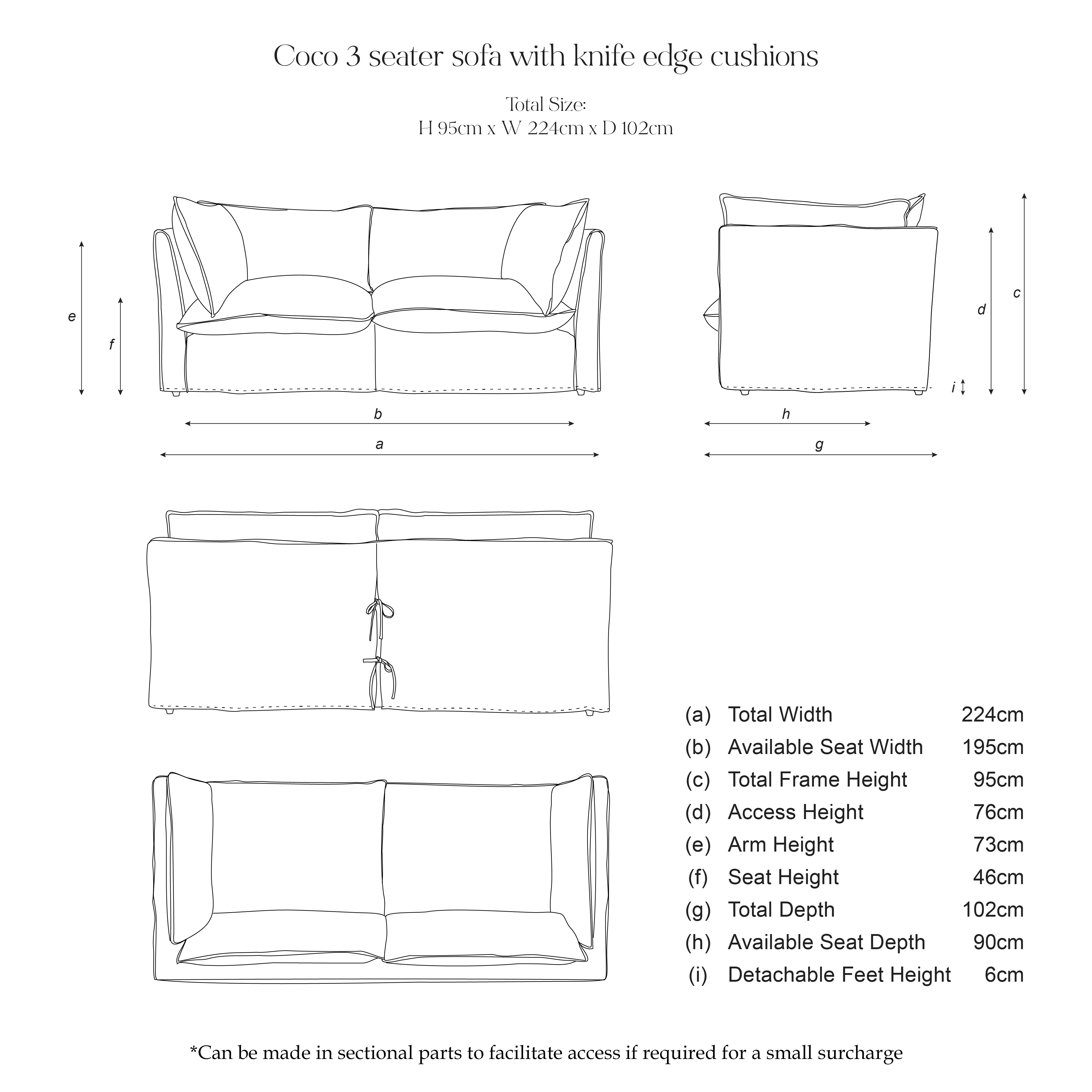 CUNE サイズ3 Sophie Conran Coco 3 Seater Sofa with Knife Edge Cushion in Kitty