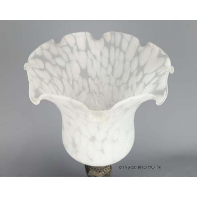 Mid 20th Century Vintage Flower Shaped Metal and Frosted Glass Shade Table Lamp For Sale - Image 5 of 10