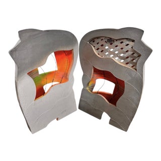 1990s Jamie Davis (B. 1945) Untitled, Architecture of Clay Sculpture - Set of 2 For Sale