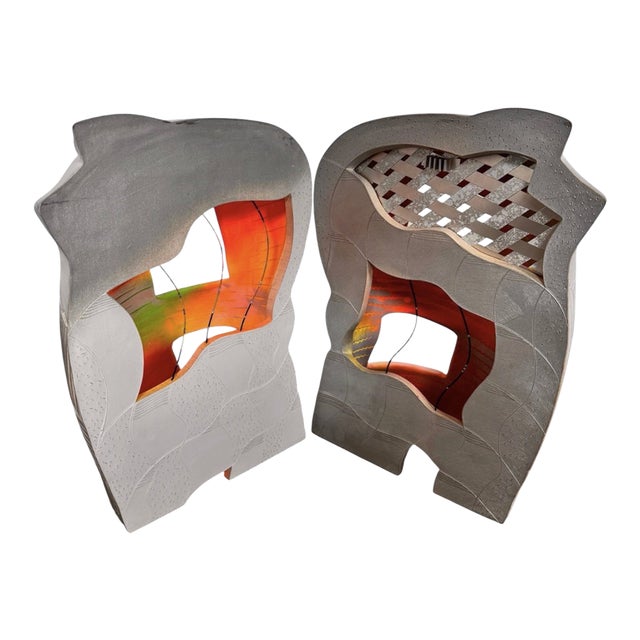 1990s Jamie Davis (B. 1945) Untitled, Architecture of Clay Sculpture - Set of 2 For Sale