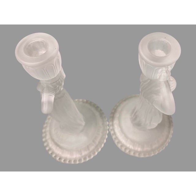 Pair Vintage Fostoria Satin Glass Figural Rebecca at the Well 10" Candlesticks For Sale - Image 6 of 8
