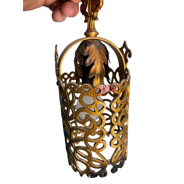 1920s Tall Spanish Revival Hallway Light With Original Paint Finish #2604 For Sale - Image 11 of 13