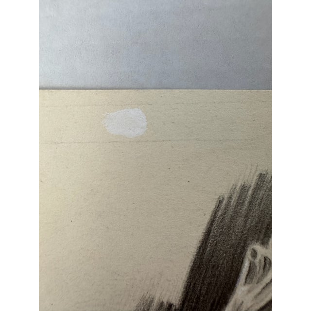 1940s Original Signed Graphite Illustration of Child Playing Trumpet, 10 × 7.75 In. For Sale - Image 4 of 7