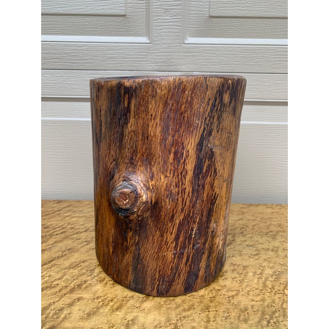 Early 20th Century Hand Carved Rustic Trompe l'Oeil Faux Bois Log Planter For Sale In South Bend - Image 6 of 10