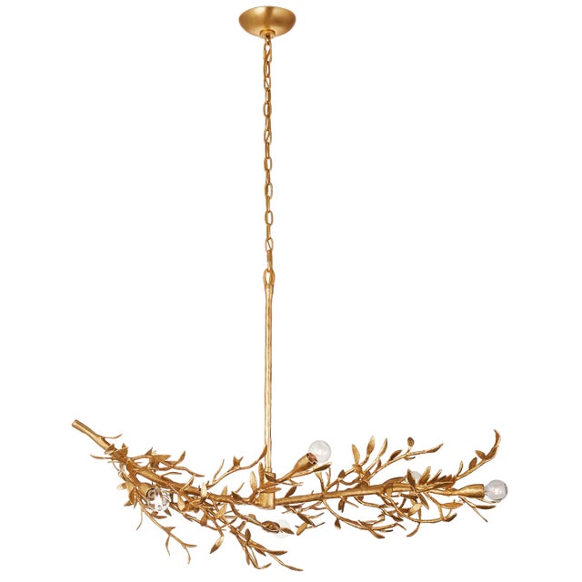 Mandeville Linear Chandelier in Antique Gold Leaf Designer: Julie Neill Canopy: 5.5" Round Mounting: Chain Shade Detail:...