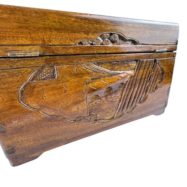 Wood Vintage Hand-Carved Chinese Wood Box Asian Decor For Sale - Image 7 of 10