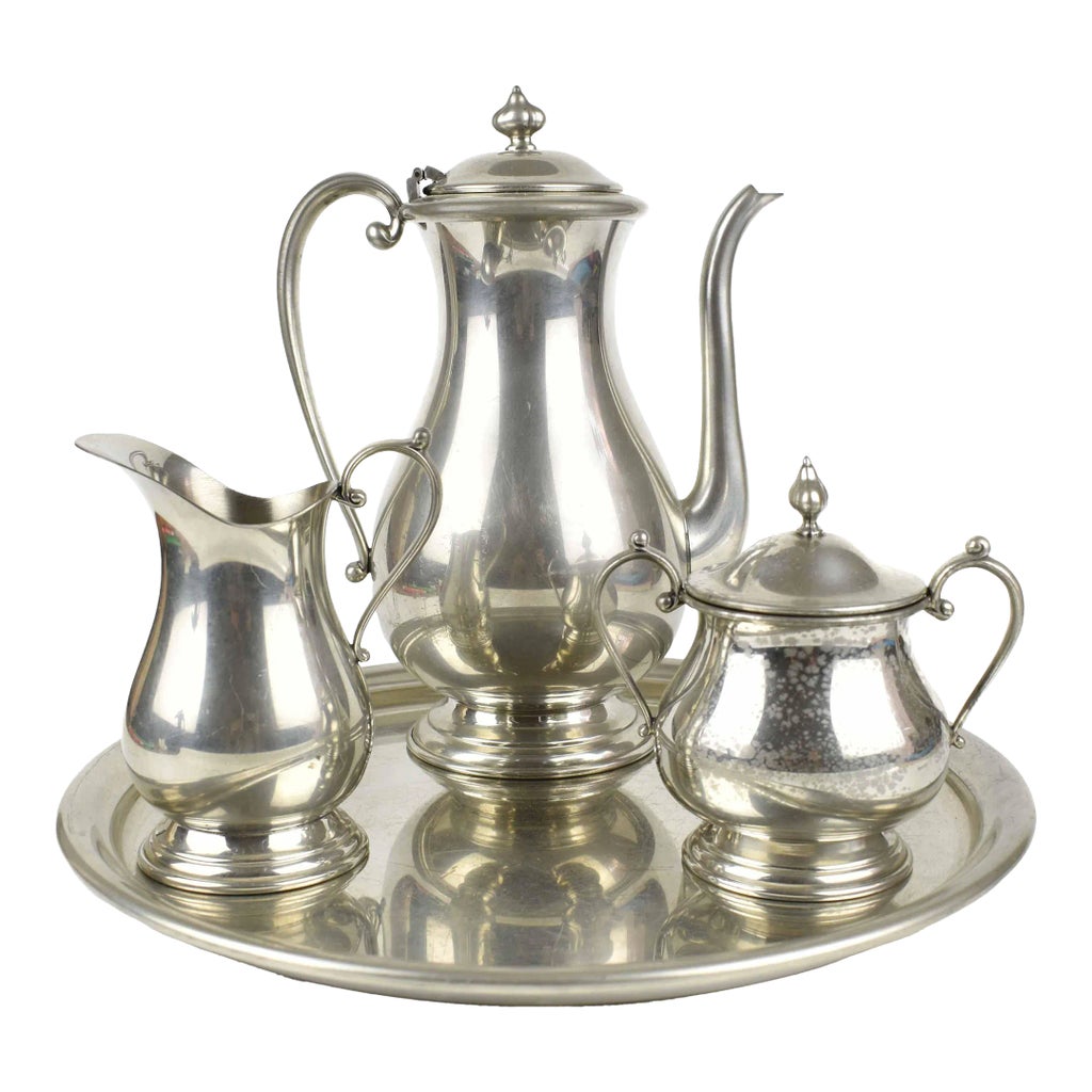 Mid 20th Century Kirk Stieff Pewter Serving Coffee Tea Set With 