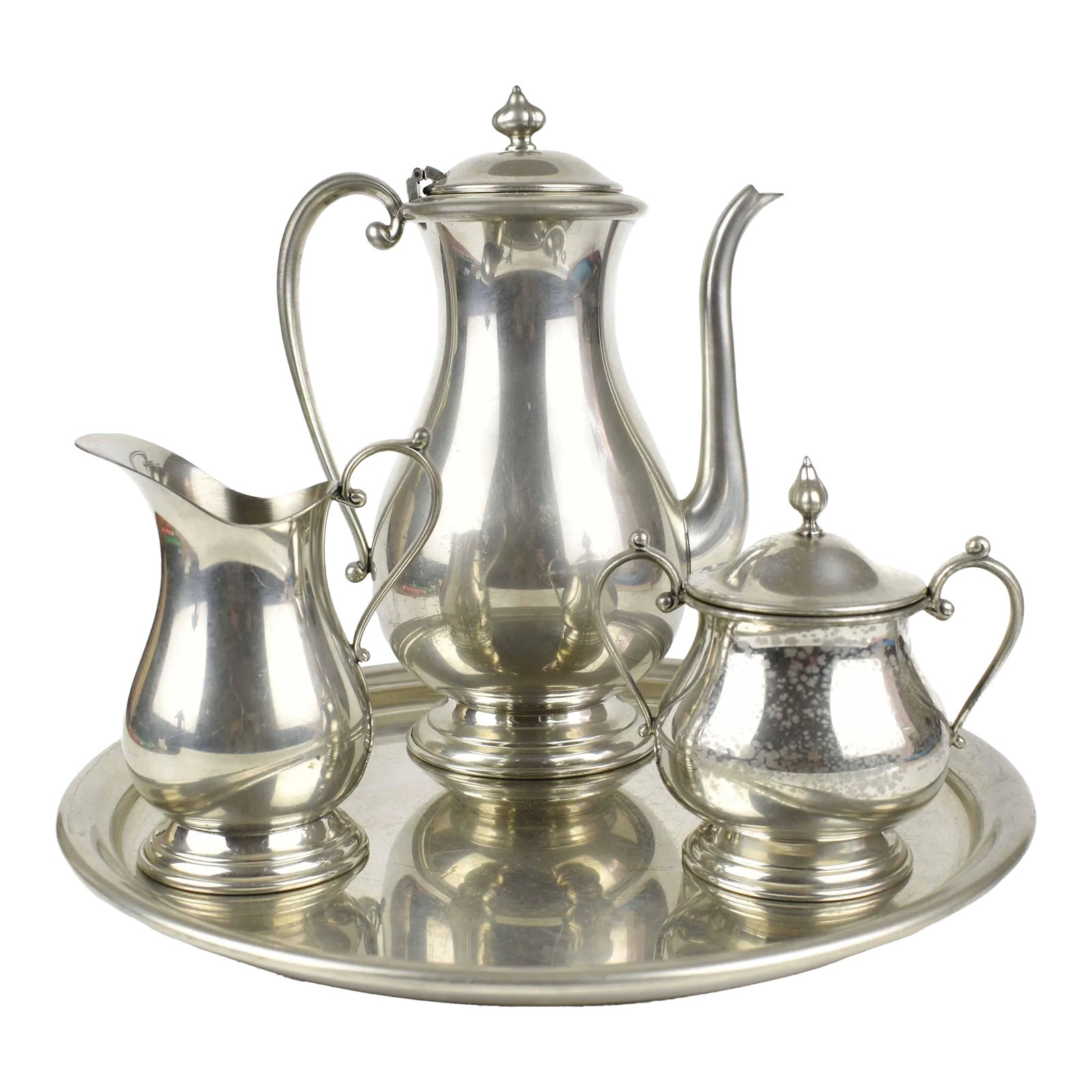 Mid 20th Century Kirk Stieff Pewter Serving Coffee Tea Set With Tray