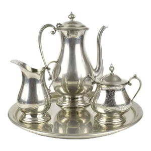 Mid 20th Century Kirk Stieff Pewter Serving Coffee Tea Set With Tray - 4 Pieces