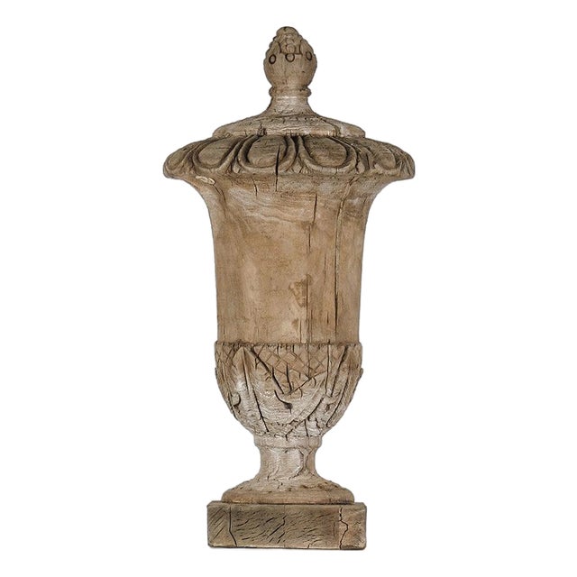 Fluted Wood Urn, Large For Sale