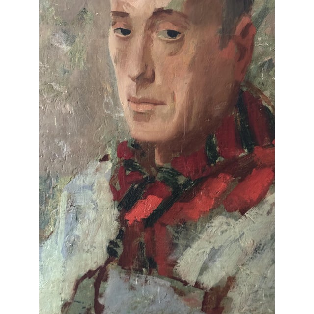 Portrait of a Poet with a Red Scarf, 1920s-1940s, Oil on Canvas For Sale - Image 4 of 8