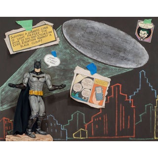 Holy Mathematical Representation Batman! by Warren W. Kessler | Oil on Aluminum Panel Batman with math equations and city skyline. For Sale