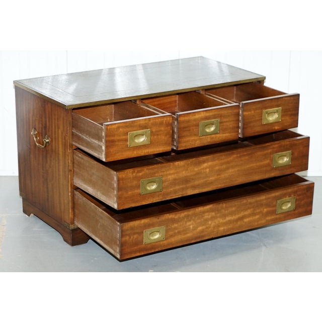 Reprodux Campaign Chest of Drawers with Leather Top by Bevan Funnell For Sale - Image 15 of 18