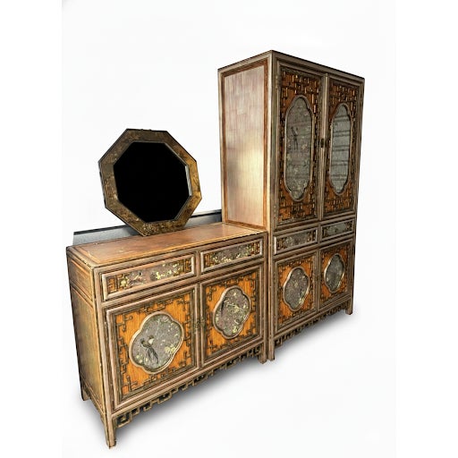 2000 - 2009 Chinoiserie Lacquer Armoire & Matching Sideboard Set For Sale - Image 5 of 15