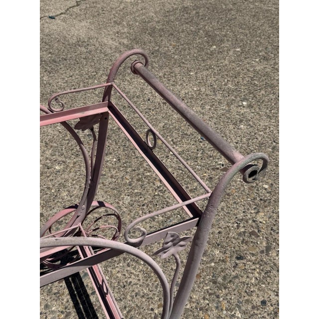 Antique Salterini Mt Vernon Wrought Iron Art Nouveau Pink Serving Bar Tea Cart For Sale - Image 9 of 16