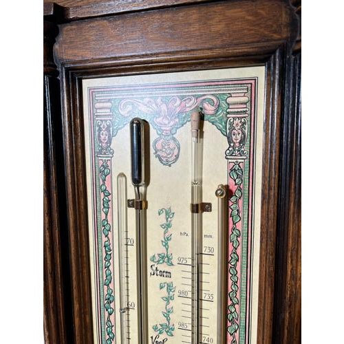 Elegant wall-mounted weather station by Kennethson, housed in a beautifully crafted wooden case with a decorative pediment...