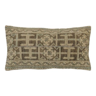 Neutral Brown Green Tan Wool Turkish Rug Pillow For Sale