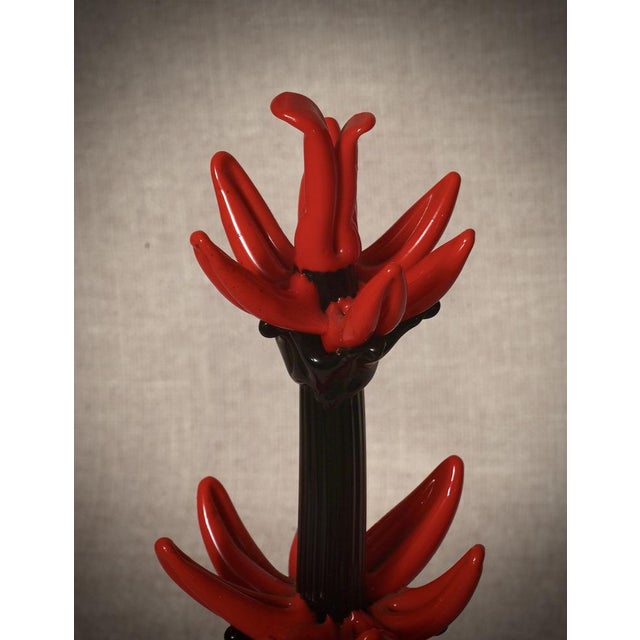 Mid-Century Modern Italian Red and Black Murano Glass Cactus Sculpture, 2000s For Sale - Image 3 of 10