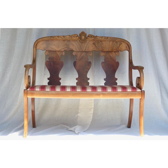Neoclassical Antique Carved Walnut Settee, Empire / Biedermeier Style, 19th Century For Sale - Image 3 of 8