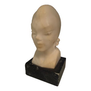Early 20th Century Italian Marble Bust of Girl Child Italian Art Deco Alabaster For Sale