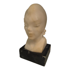 Early 20th Century Italian Marble Bust of Girl Child Italian Art Deco Alabaster
