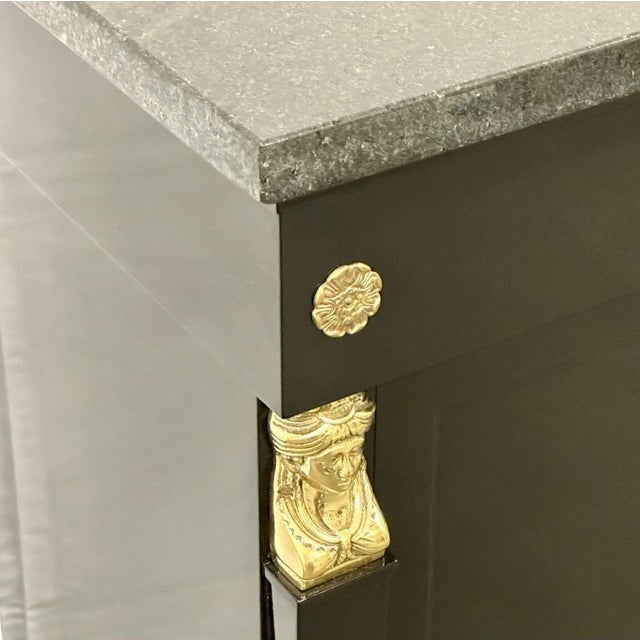 Traditional Hollywood Regency Sideboard / Credenza / Cabinet, Bronze Mounted, Empire Style For Sale - Image 3 of 13