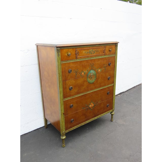 French Early 1900s Carved Hand Painted Cameo Tall Chest of Drawers 6561 For Sale - Image 13 of 18