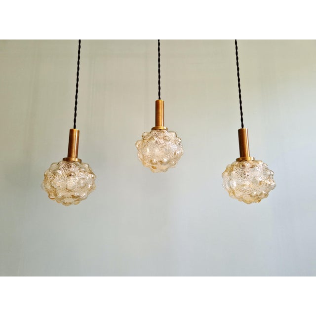 Mid-Century Modern Amber Bubble Glass Pendant Light by Helena Tynell for Glashütte Limburg, 1970s, Set of 3 For Sale - Image 3 of 18
