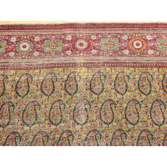 Vintage Persian Tabriz Rug, Hand-Knotted Wool, Allover Paisley Pattern, Chartreuse & Red, 5x6 For Sale - Image 11 of 15