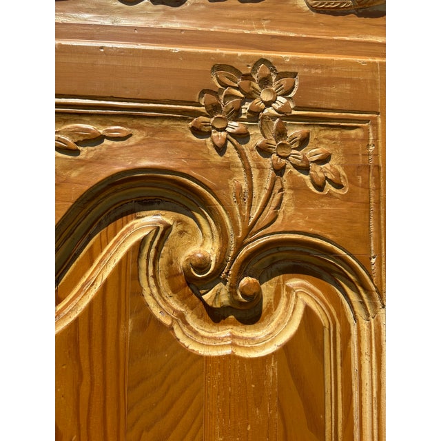 Rustic Scrubbed Pine Hand Carved French Country Armoire For Sale - Image 9 of 12