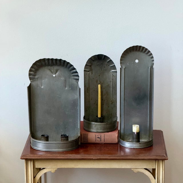 Mid 19th Century Antique Primitive Tin Wall Sconces – Set of Three For Sale - Image 5 of 8