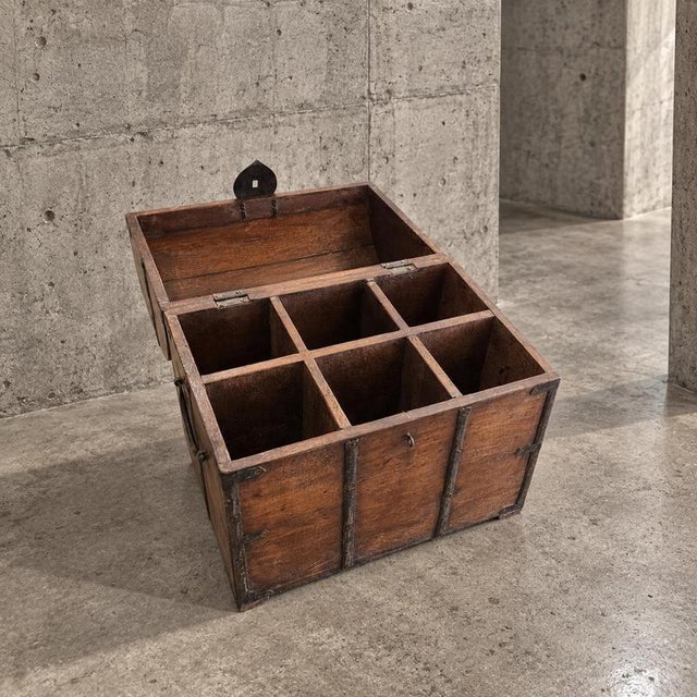 Antique Military Campaign Style Brass Bound Wooden Six Wine Bottle Chest Width 36 Depth 23 Height 37 cm