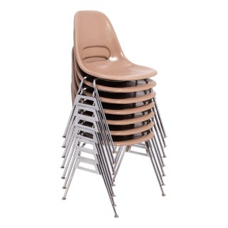 Krueger Metal Products Fiberglass Stacking Chairs Taupe Sand Tan a Set of Seven For Sale