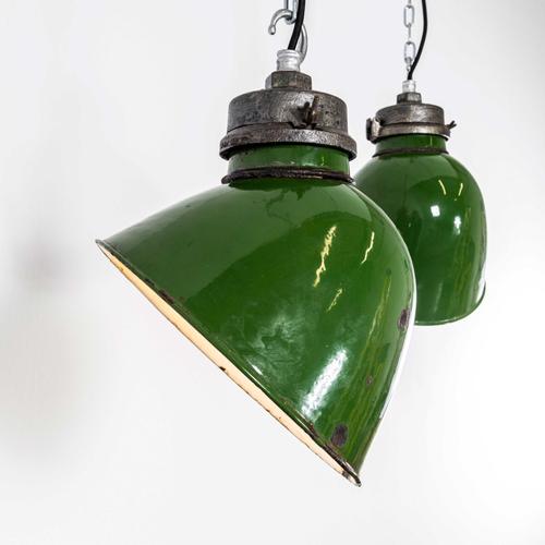 Green Enamelled Cast Top Pendant Lamps from GEC, 1940s, Set of 2 For Sale - Image 3 of 10