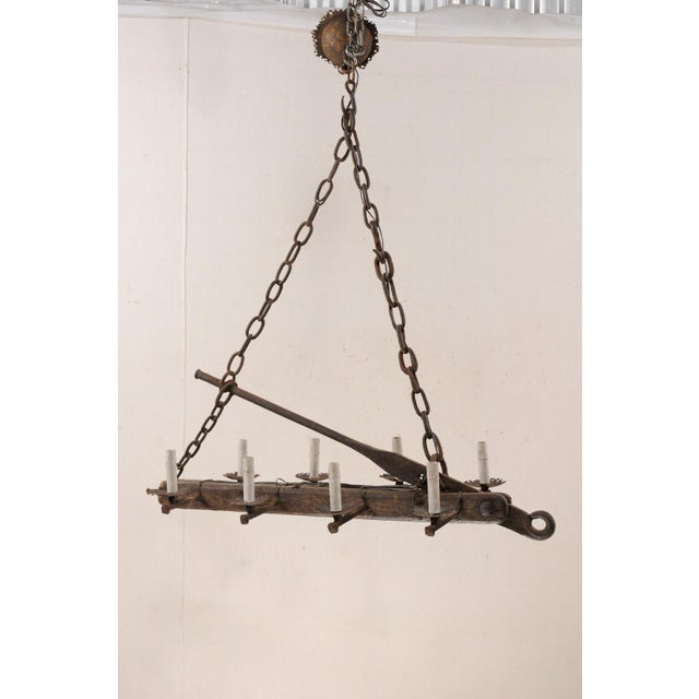 Mid 20th Century French Oblong Wood & Iron Chandelier For Sale - Image 9 of 11