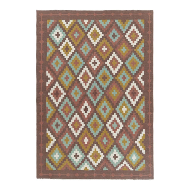 Rug & Kilim’s Contemporary Dhurrie Rug in Brown With Diamond Patterns For Sale