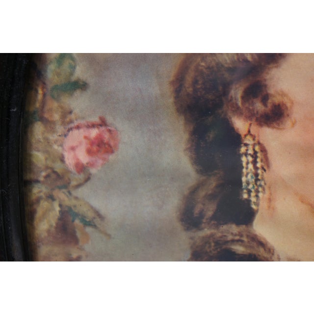 2 Antique Colonial Oval Painted Grain Bubble Glass Lithograph Portrait Prints For Sale - Image 9 of 11