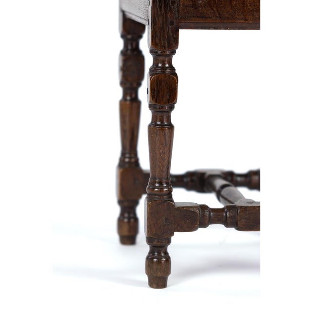 Brown English Oak Square Stool With Turned Legs and H-Stretcher, Circa 1890 For Sale - Image 8 of 11