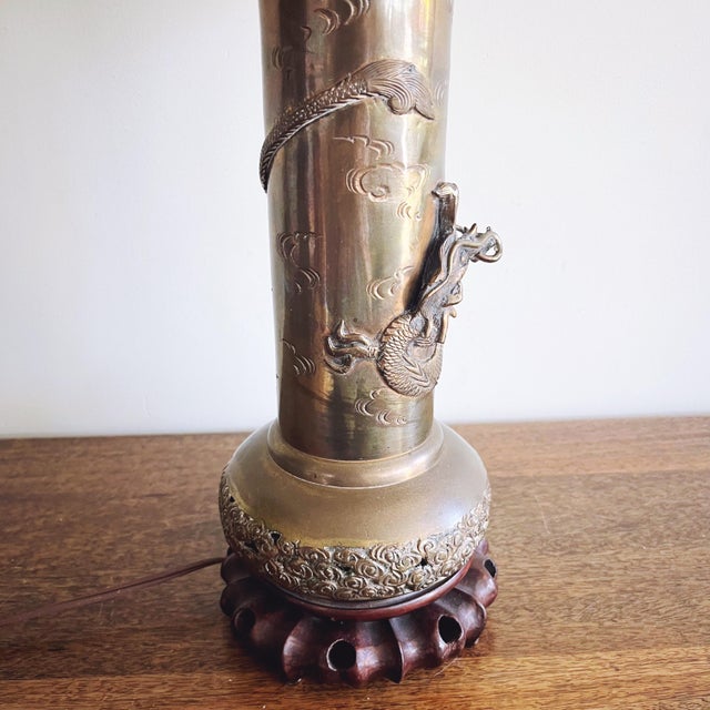 Vintage Hong Kong Ornate Brass Dragon Lamp For Sale In Austin - Image 6 of 8