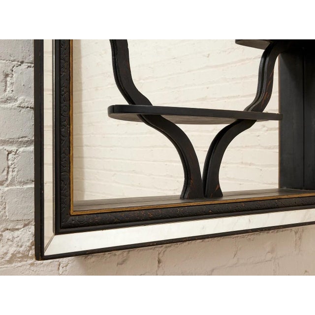 Mid-Century Modern Vintage Black Mirror With Sculptural Display Shelves For Sale - Image 3 of 6