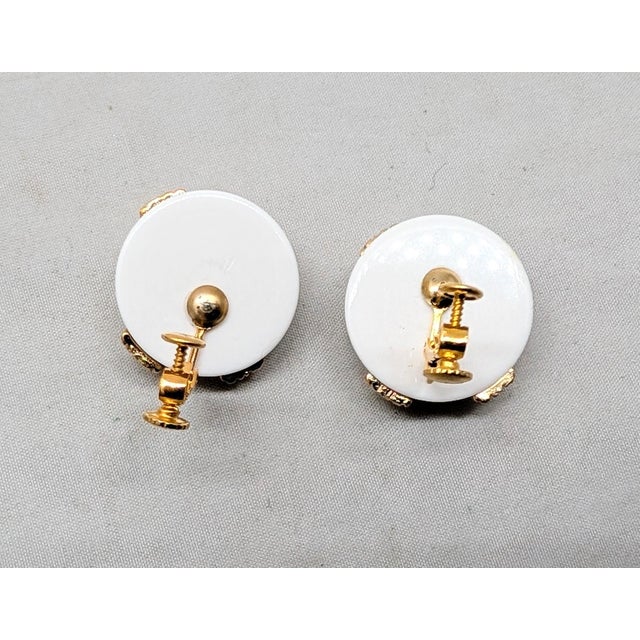 Vintage Signed Napier Round Domed White X Clip Earrings, 1974- 2 Pieces For Sale - Image 9 of 9