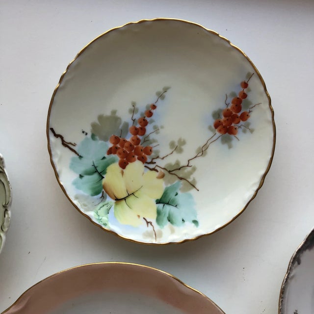 Vintage German Porcelain Floral Design Hand Painted Wall Plates S/6 For Sale In New York - Image 6 of 9