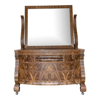 Vintage Walnut Dresser With Vanity Mirror by Sligh Furniture Co. For Sale