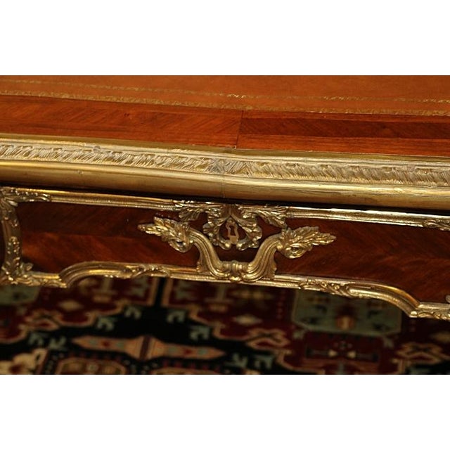 Bronze 1950s Bronze Mounted Louis XV French Style Kingwood Writing Desk Bureau Plat For Sale - Image 8 of 11
