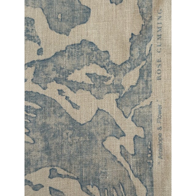 Rose Cumming Antelope & Flower Linen Fabric in Blue 2 5/8 Yards For Sale In Raleigh - Image 6 of 6