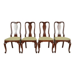 Ethan Allen Queen Anne Carved Cherry Wood Dining Chairs, Set of Four For Sale