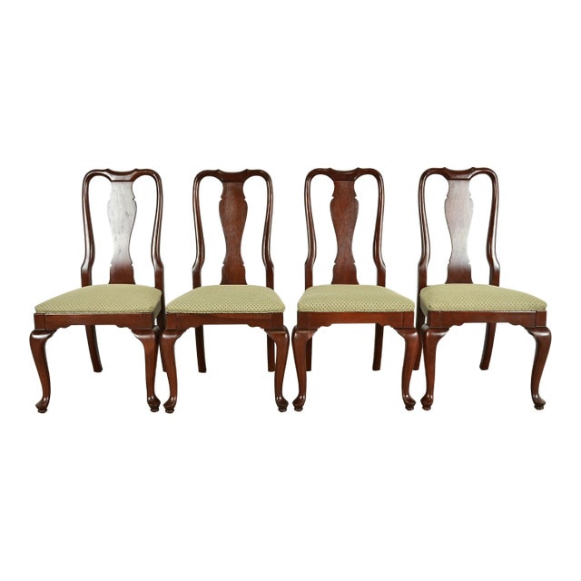 Ethan Allen Queen Anne Carved Cherry Wood Dining Chairs, Set of Four For Sale