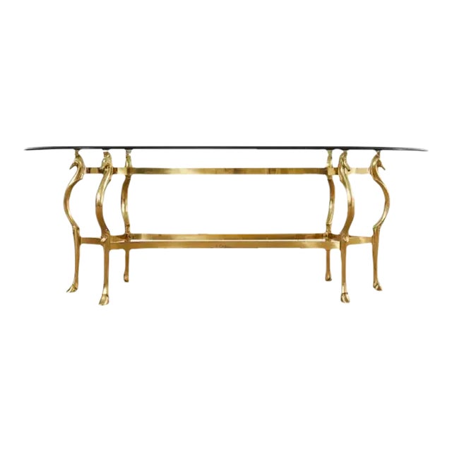 Maison Jansen Style Hollywood Regency Brass Oval Dining Table For Sale