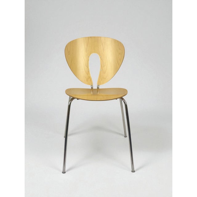 Tan Jesús Gasca for Stua "Globus" Modern Molded Wood & Chrome Stackable Dining Chairs - Set of 8 For Sale - Image 8 of 14